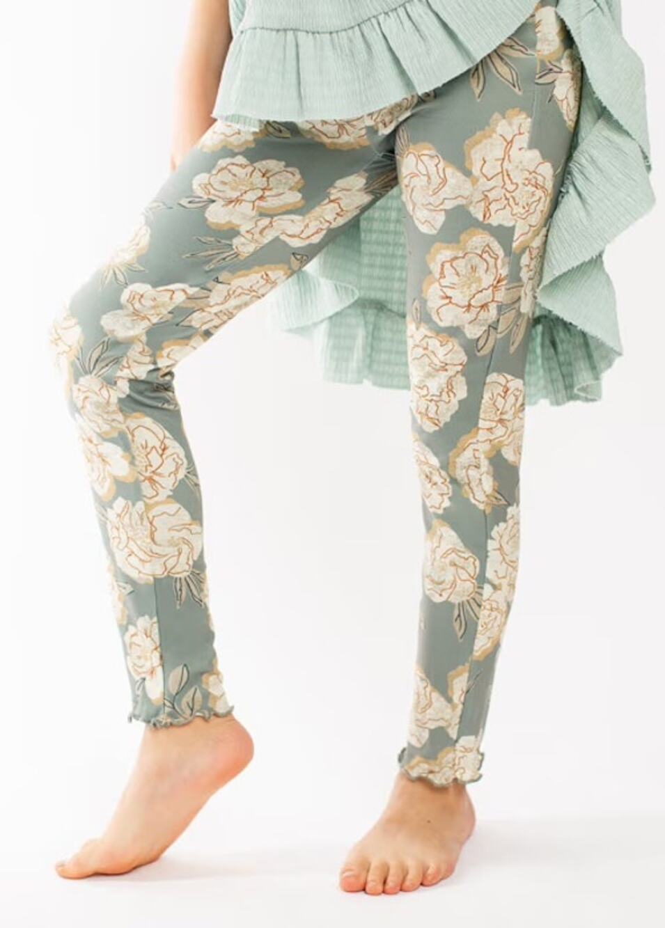 Joyfolie Mia Joy Victoria Leggings in Neutral Green Floral Girl's Size 3